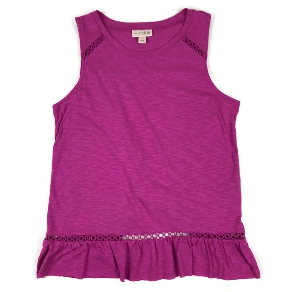NEW Maison Jules Sleeveless Jewel Neck Top Size XS Pink Ruffle Stretch Summer